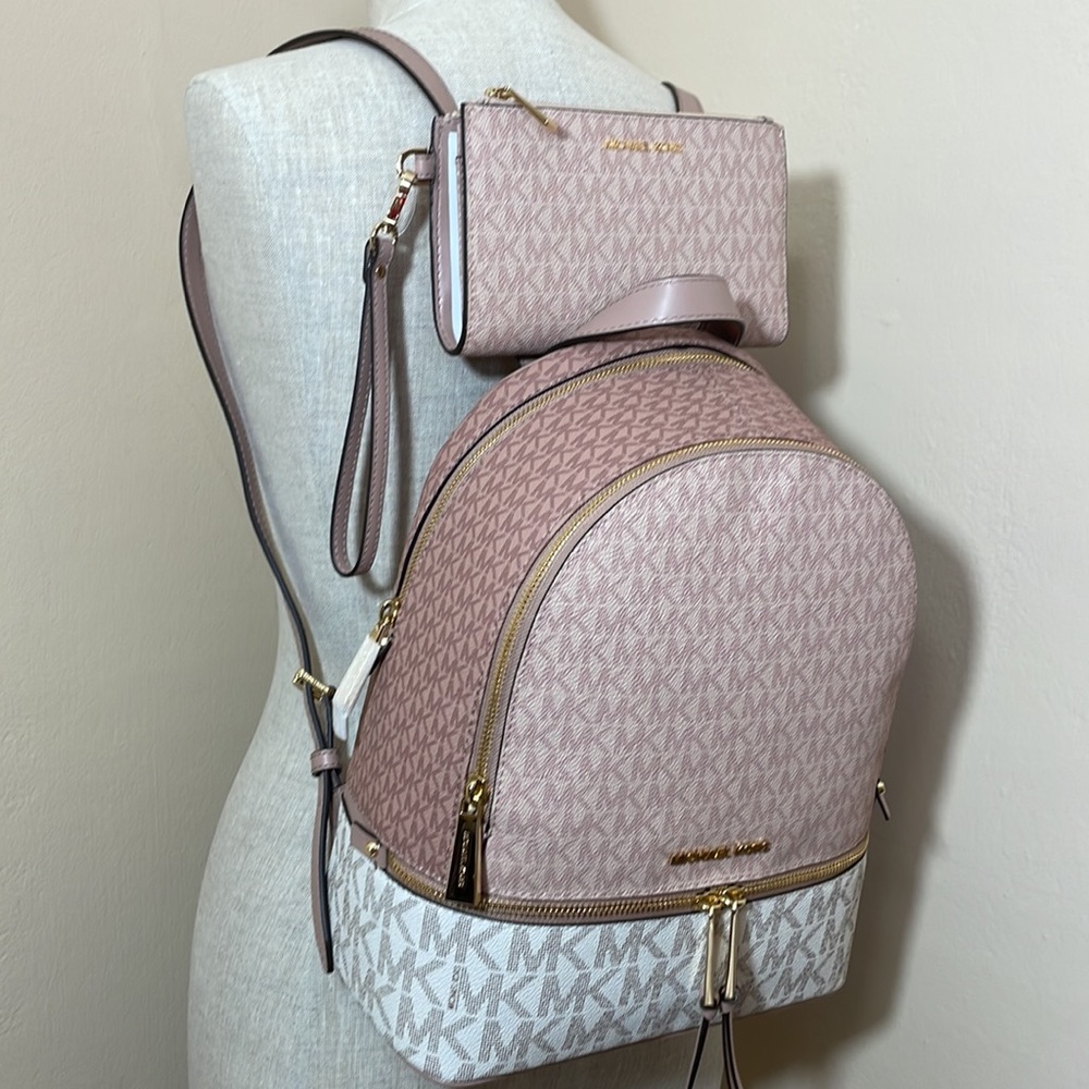 2pc Michael Kors MK backpack double zip phone wallet wristlet - Picture 6 of 9